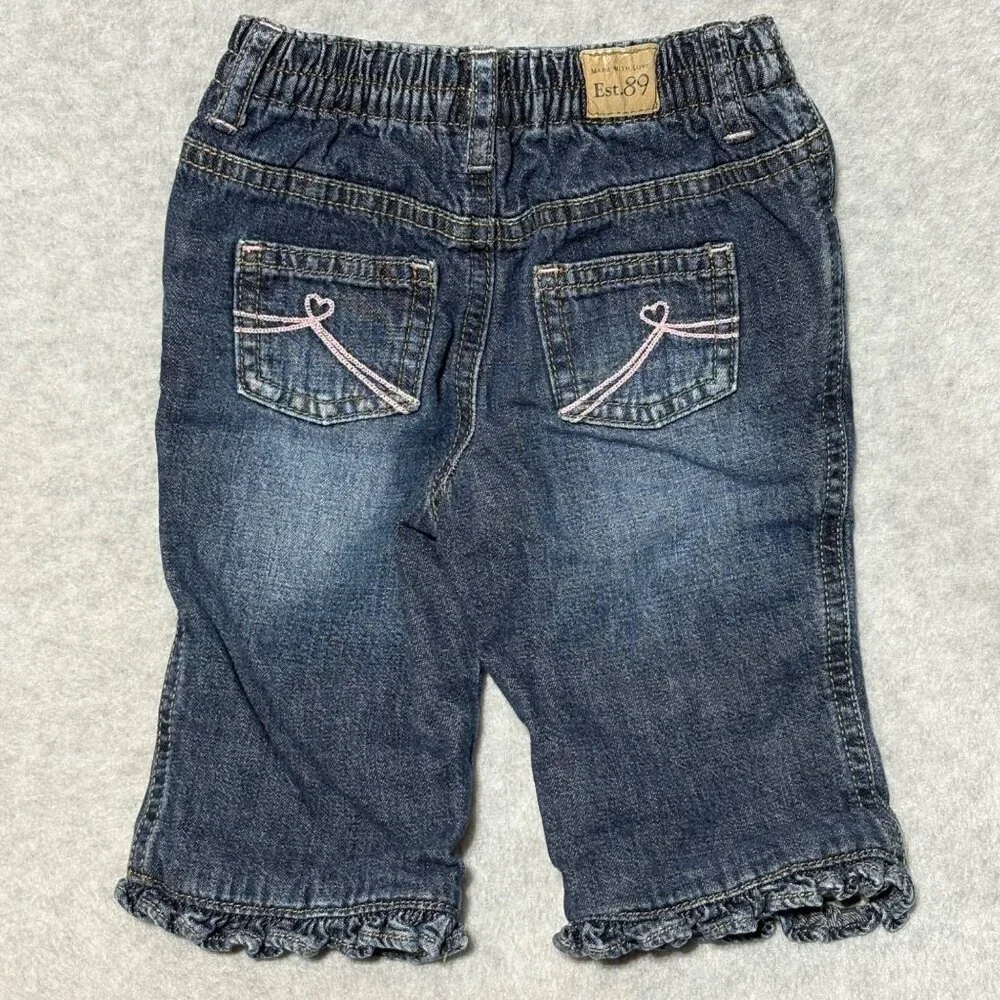 Infant Baby Girl 6-9 M Flannel Fleece Lined Jeans Lot of 2 pants - Picture 3 of 11